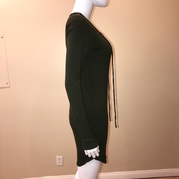 Forever 21 Olive Green Ribbed Mini Dress Lace Up Size Large - Picture 7 of 14